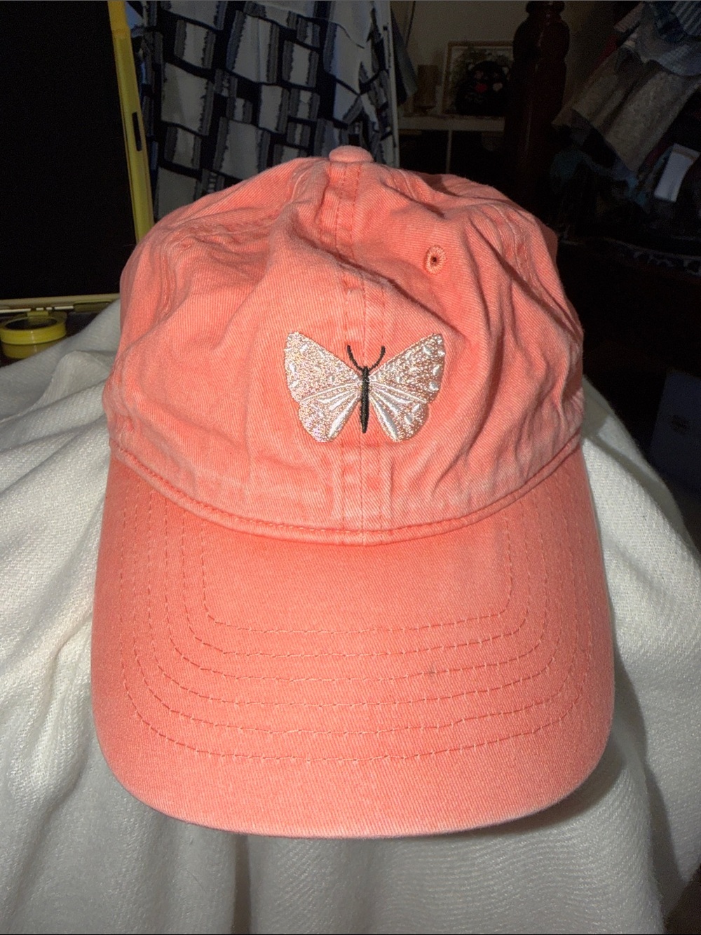 Infinity Her Embroidered Butterfly Baseball Cap - Coral